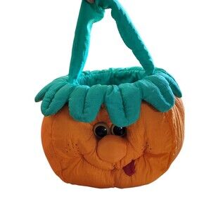 Vtg 1993 Halloween Pumpkin Candy Basket Bucket Jack-O-Lantern